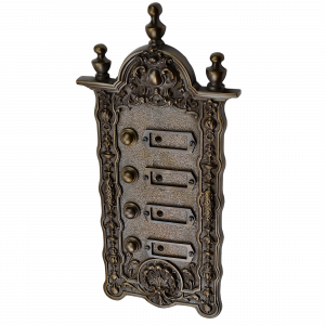 plaque de cloche historique en laiton foncé | art nouveau | plaque de cloche avec 4 boutons de cloche | cloche ancienne A9101